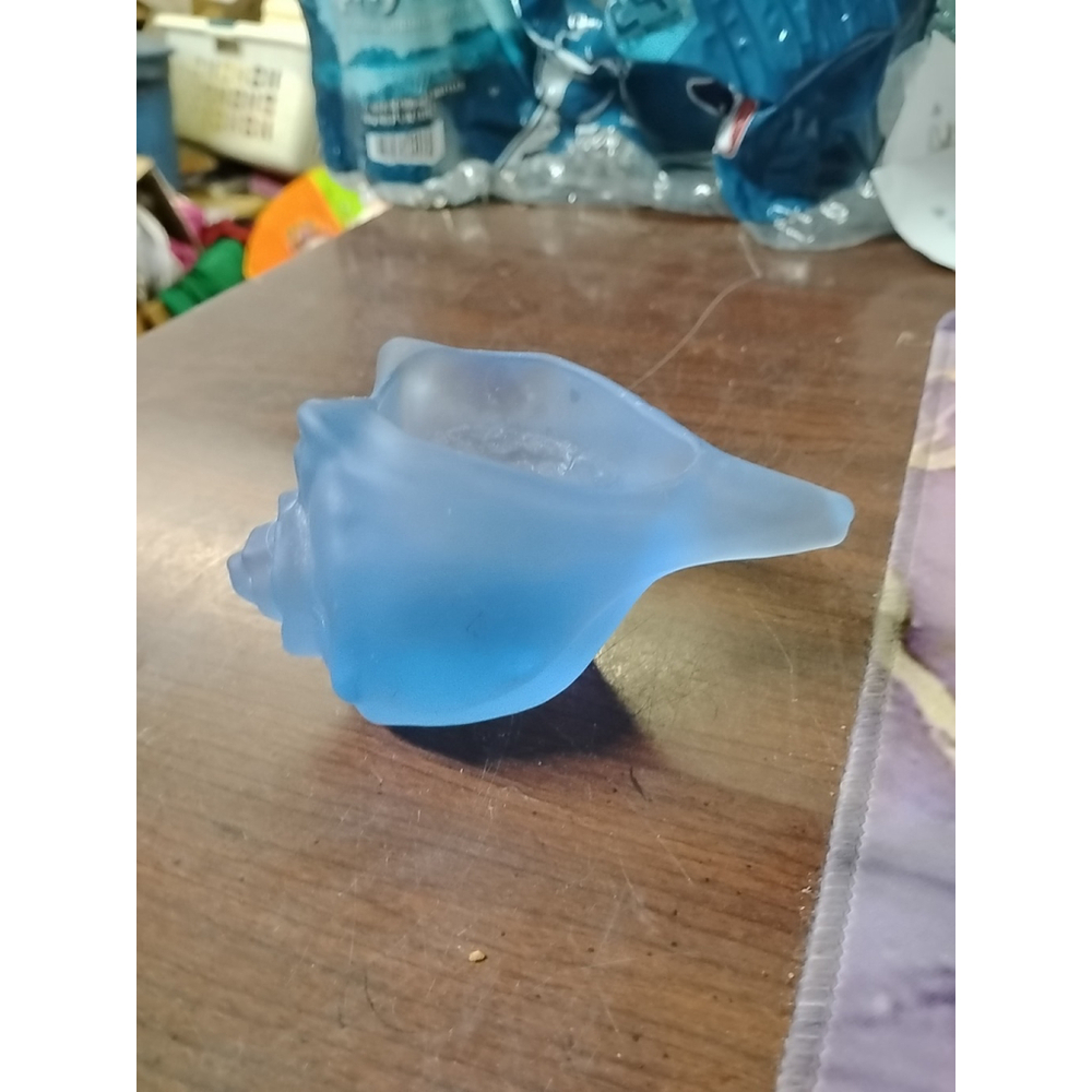 Vtg Otagiri Kong Shell‎ Dish Trinket Bowl Frosted Cobalt Blue Glass